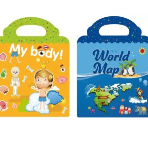 SmartStickers, zestaw 2 książek edukacyjnych z obrazkami i naklejkami (części ciała i mapa świata)